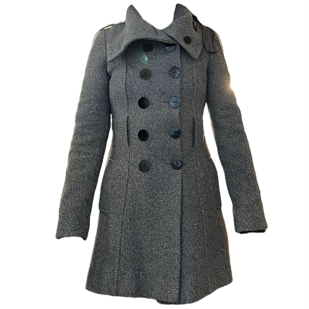 Jane Norman Vintage Wool UK Coat Jacket Grey Trench Double Breasted Pea Coat XS